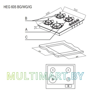 Газовая варочная панель Evelux HEG 605 WG картинка 2